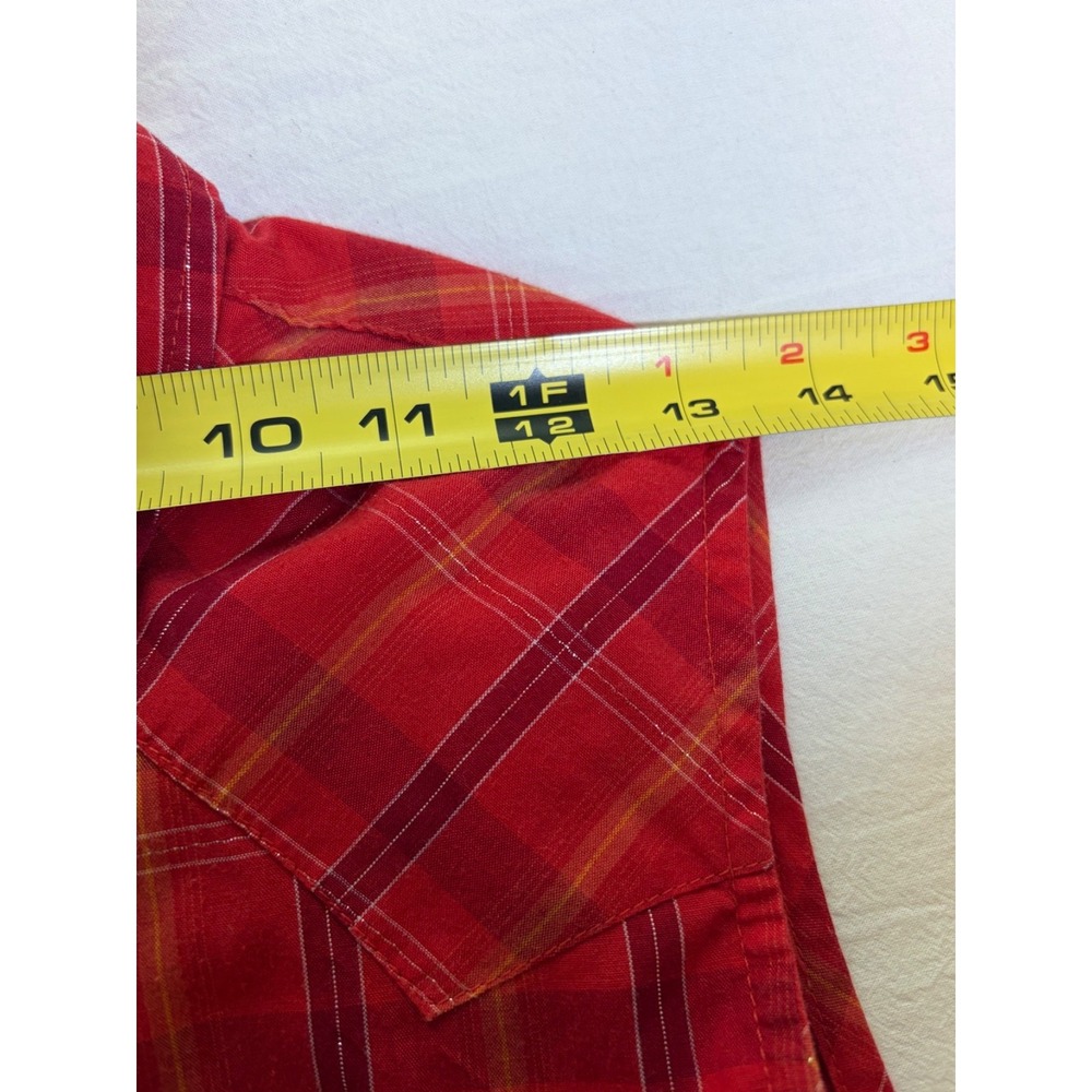 Vtg ROPER Red Plaid Pearl Snap Western Shirt~Womens M~Sleeveless Cowgirl Rodeo - Picture 9 of 14